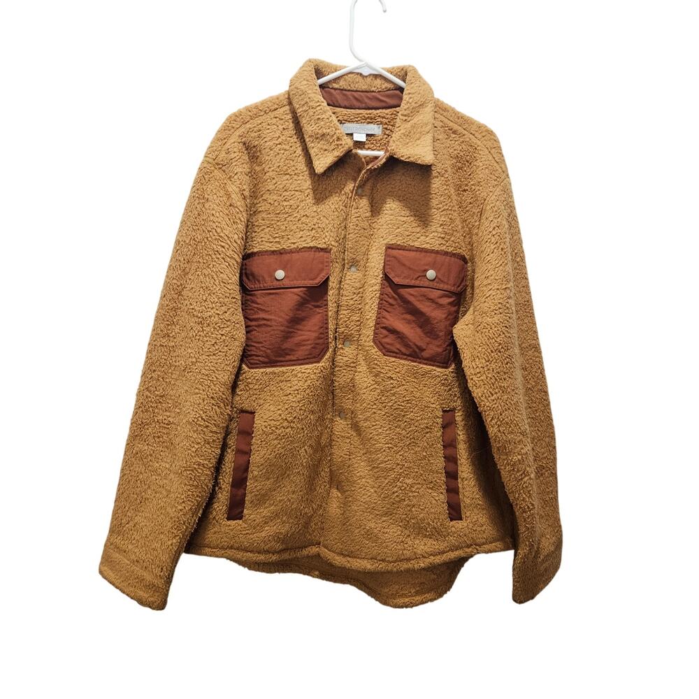 Outerknown Sherpa Fleece Jacket Brown Snap Chest Pockets Teddy Shacket XL Men's